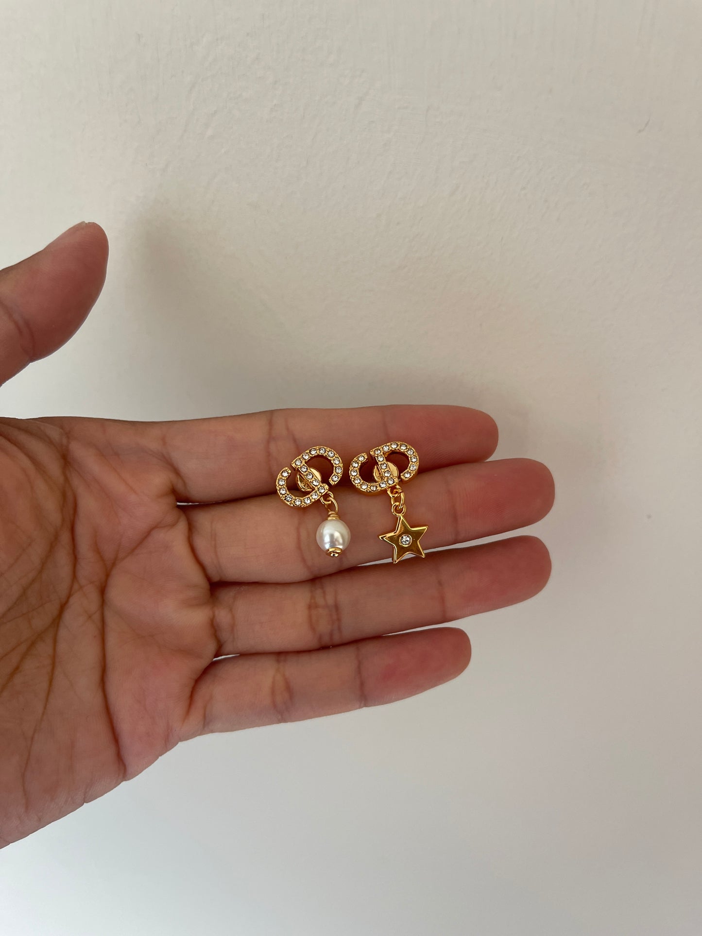 Petite CD pearl star earrings