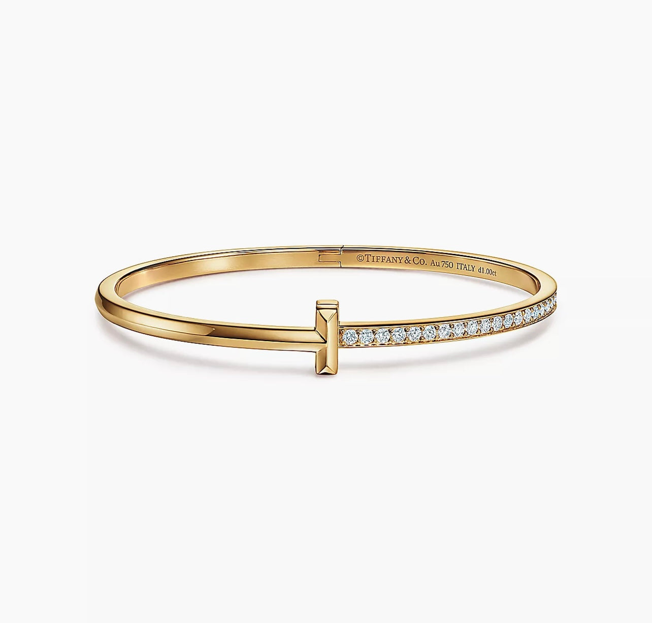 Tiffany T1 Narrow Diamond Hinged Bangle in gold