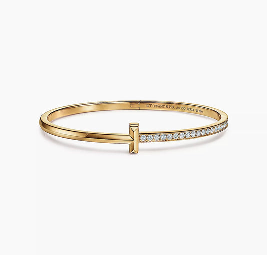 Tiffany T1 Narrow Diamond Hinged Bangle in gold